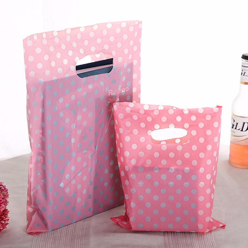 Pink White Dot Plastic Gift Bags With Handles 15*20cm New Plastic