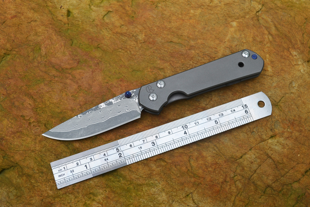 Sebenza 21 Chris Reeve Small style folding knife damascus blade with stone wash TC4 titanium alloy
