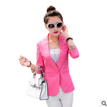 Autumn Women Blazer 2015 Casual Female Outwear Jacket Plus Size Print Candy Color Coat Long Sleeve