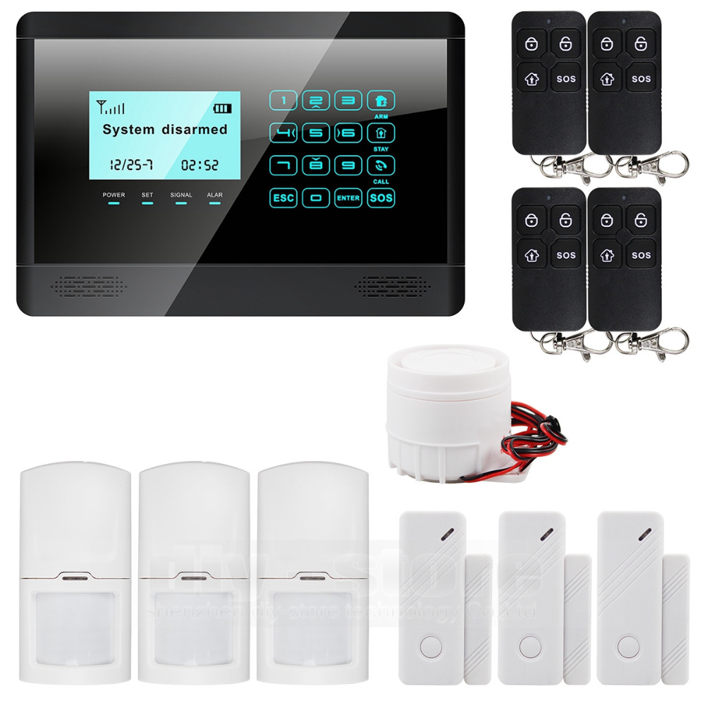 Wireless& Wired GSM SMS Home House Security Inturder Alarm System Siren Door Sensor PIR Remote Controller