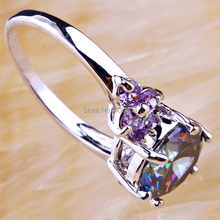 Wholesale Mysterious Round Cut Rainbow Topaz Amethyst 925 Silver Ring Size 6 7 8 9 10