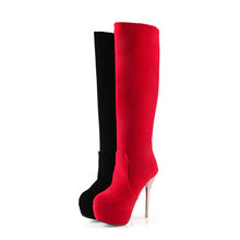 New Winter women fashion sexy black red wedding stiletto Platform boots knee boots women shoes
