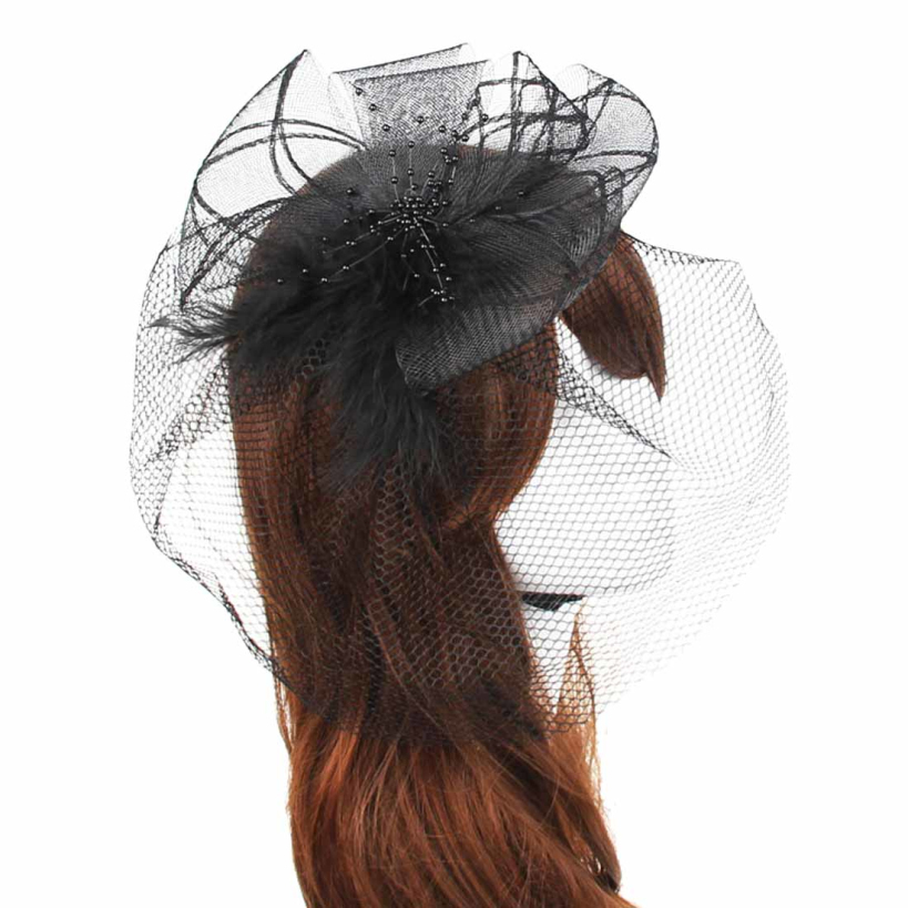 Amazing Wedding Fascinator Veil Feather Hard Yarn Headband Women Brides Hair Accessories