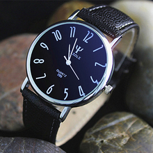 HOT! Accurate Fashion Casual Style Men’s Leather Big Dial Quartz Watch Black Band waterproof Wristwatches New Free Shipping