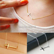 1PC New Fashion High Horizontal Sideway Cross Pendant Necklace Women Chain Jewelry Gold Silver Choker Cheap