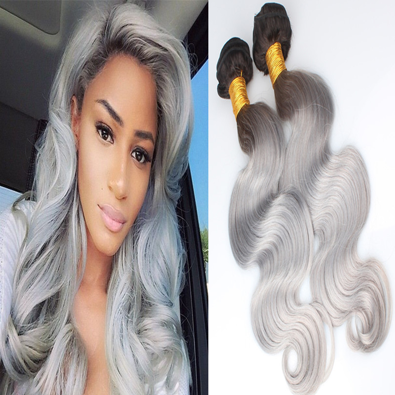 Gray brazilian body wave weave 2pcs lot ombre silver grey hair weaving 1b grey two tone