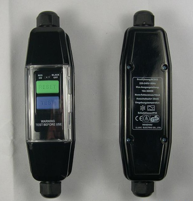 2015 Hot sale Portable Water proof In Line RCD Safety Device 230V 16A 10mA 30mA Tripping TUV