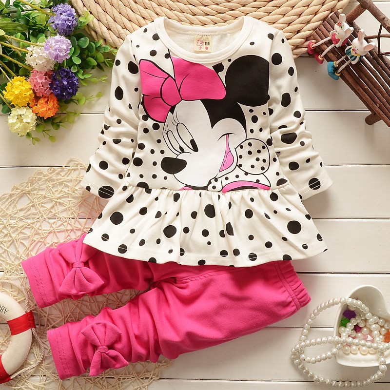 2015 new arrival Girls Clothing set Minnie t shirt pants suit 2pcs set baby girls casual