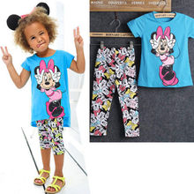 2015 Kids Baby Girls Short Sleeve Cartoon T shirt Tops Cartoon Half Pant Set