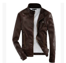 Men Casual Leather Jacket Autumn England Style Korean Slim Stand Collar Zipper Design Jacket Coats Men 1.27-449