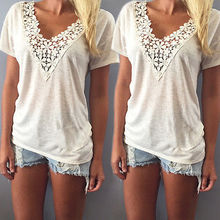 Fashion Women Summer Vest Top Short Sleeve Casual T-Shirt Lace