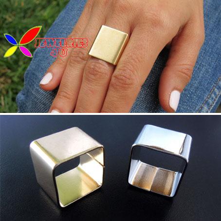 2014 hot fashion brand Designer gold silver polish metal square geo finger rings for women ensemble