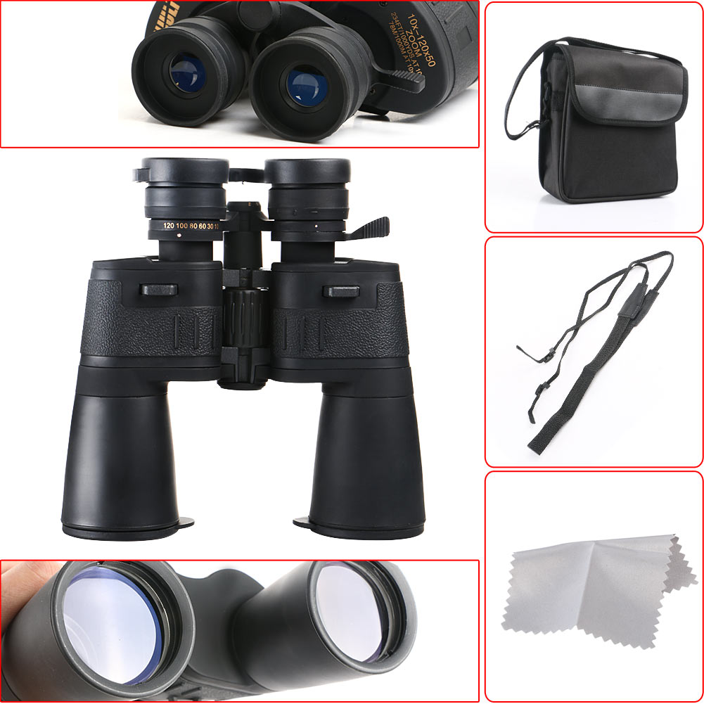 Fashion Outdoor Adjustable 10-120x50 Zoom Binoculars Telescope Night Vision Black Top Quality