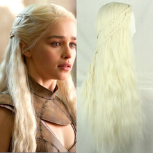 Girl Long Purecolor Light Golden Curls Daenerys Targaryen Cosplay 28inch Temperature Fiber Synthetic Hair Wigs Fast