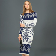 European and American brands knit dress 2015 new winter wool jacquard dress A slim female fashion sweater 90036