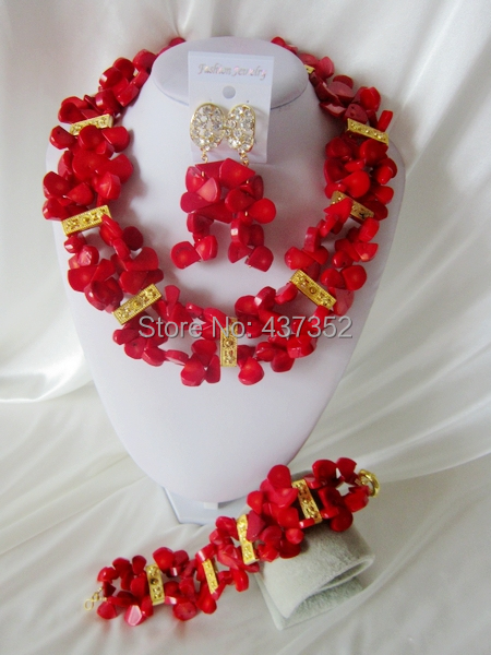 Handmade Nigerian African Wedding Beads Jewelry Set , Coral Beads Bridal Jewelry Set CWS-468