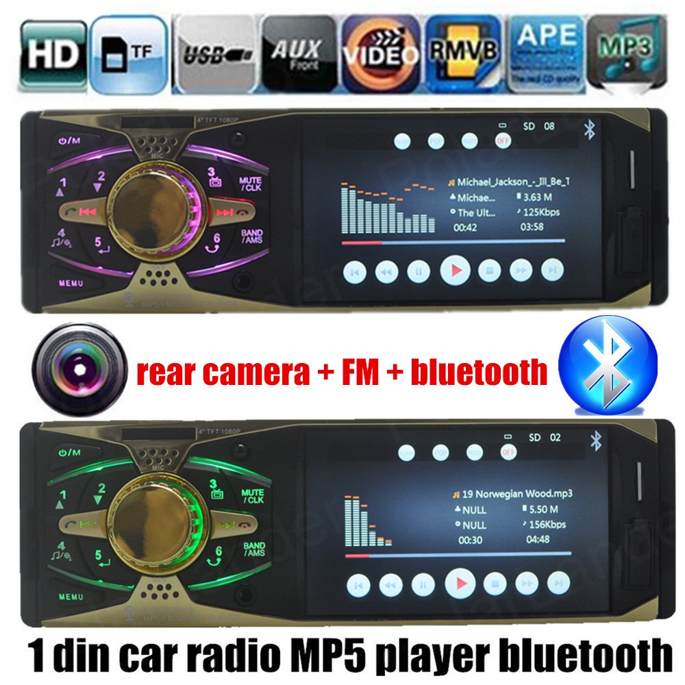 4.1 inch 1 DIN support rear camera TFT HD Screen Car radio Mp5 MP4 bluetooth Player Audio video TF/USB FM AUX 7 backgroud lights