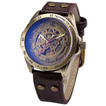 SHENHUA Men’s Retro Bronze Case Leather Band Relogio Male Automatic Skeleton Watch Mens Watches Top Brand Luxury erkek kol saati