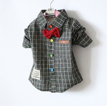 Wholesale retail striped boys infant plaid toddler cotton newborn baby shirts style stitching spring coat blouse bow tie