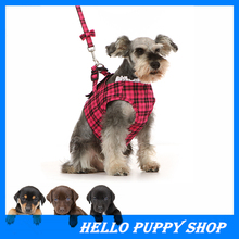 New 2015 Hot Pet Dog Collar Leash Dog Harness Tartan Design Soft Vest for Puppy Small Dogs Free Shipping