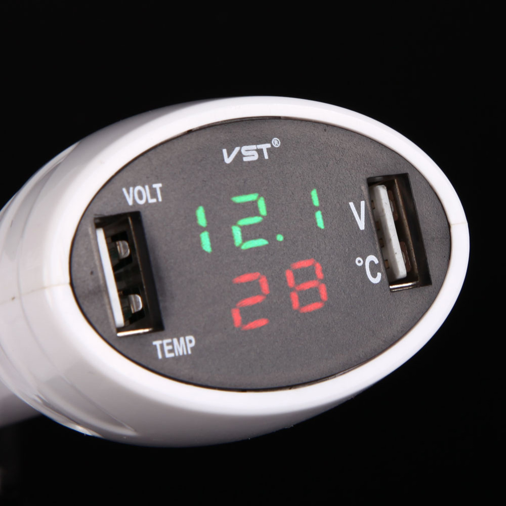 Hot Sale 3 in 1 Digital LED Voltmeter Thermometer Car USB Charger 12V/24V Temperature Meter Voltmeter Battery Monitor