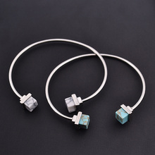 Natural Stone Charm Bracelets&Bangles Open Adjustable Gold Plated Box Turquoise Cuff Bangles For Women Or Men Jewelry Wholesale