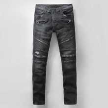 2015 Hot sale fashion brand design distressed & vintaged wash straight leg biker jeans cotton denim pants for cool men size 38