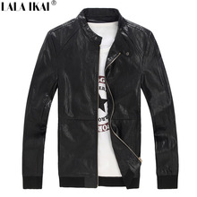 Loose 5Xl Male Leather Jacket Solid Zipper Stand Collar Pu Men Motorcycle Leather Coat 2015 New 4Xl Big Large Size SMN0003-6