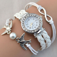Spring s New Women Bird Love Heart Multilayer Knitted Faux Leather Bracelet Wrap Wrist Watch 9YH