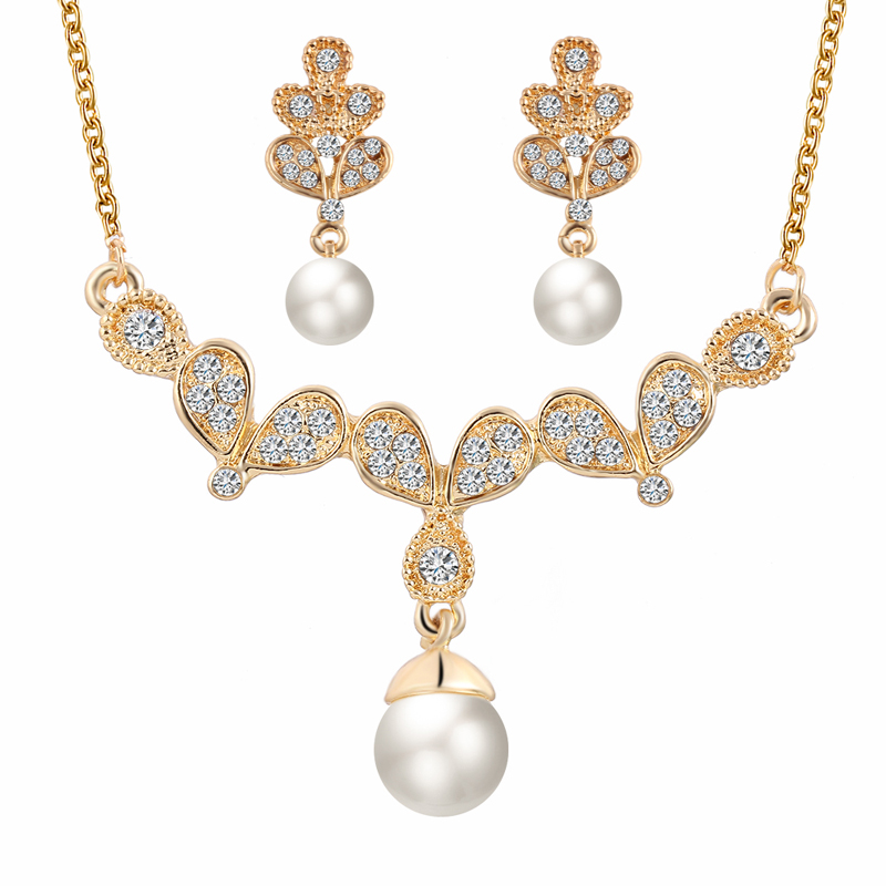 Fashion Simulated Pearl Jewelry Sets For Women Pendant Wedding Necklace Earrings African Beads Bridal Party font