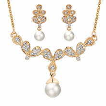 Fashion Simulated Pearl Jewelry Sets For Women Pendant Wedding Necklace Earrings African Beads Bridal Party Dress Accessories