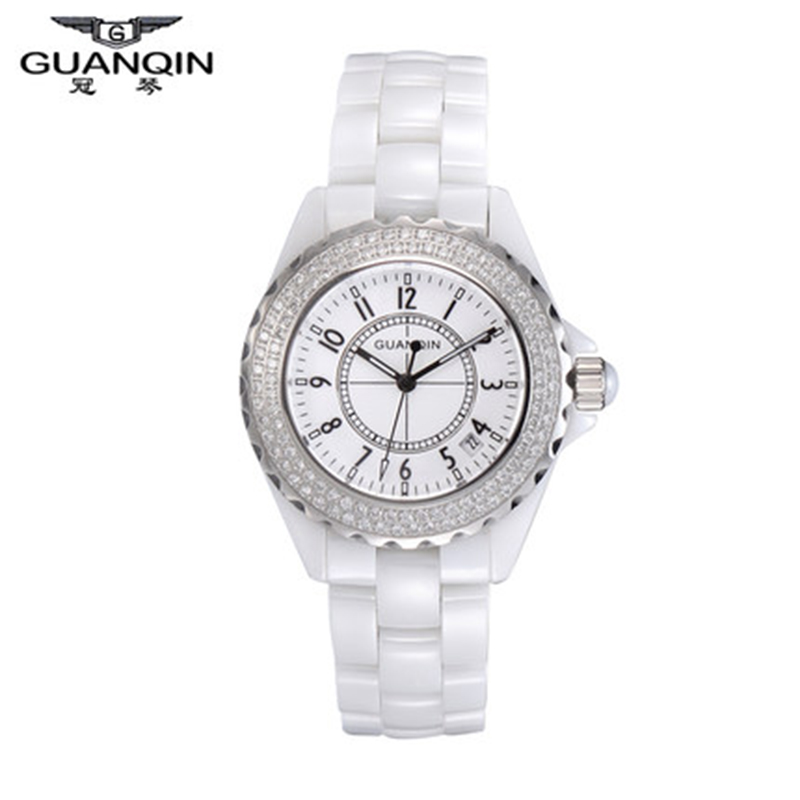 Origianl GUANQIN Top Brand Luxury Quartz Watch Waterproof Dress Lady Watches Relojes Mujer Women White Ceramic