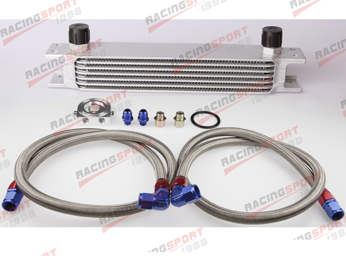 Silver Universal Engine transmission Mocal style Oil Cooler kit 7 row 10AN filter Relocation Kit