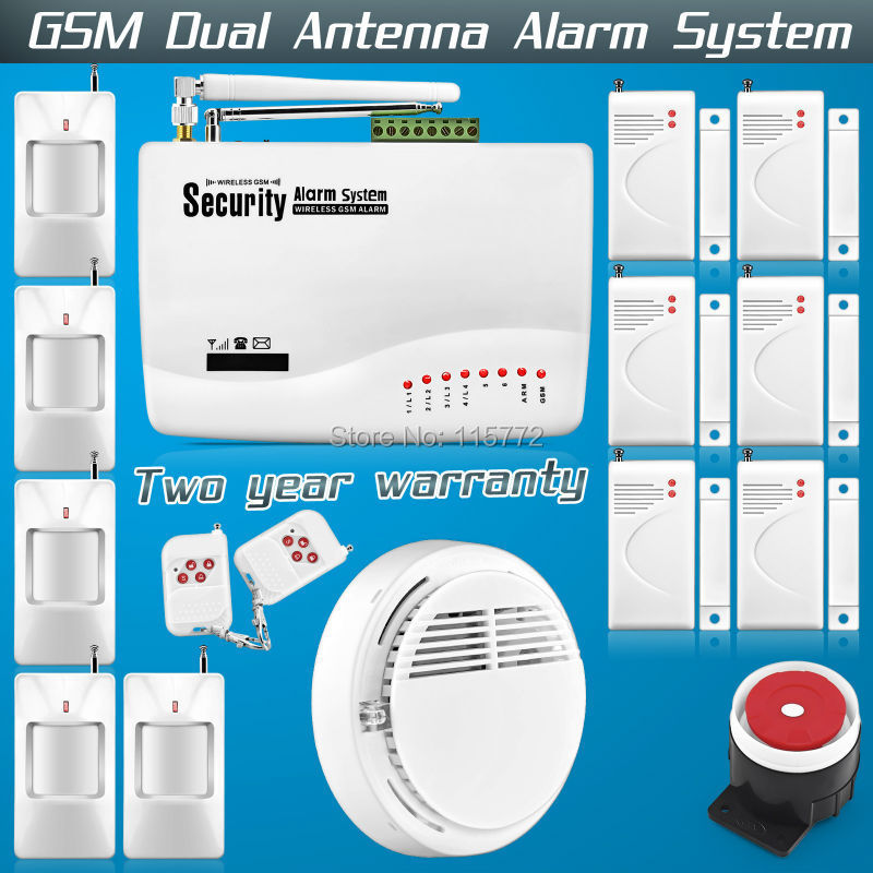 Free shipping!Wireless Intelligent Burglar Alarm System Dual Antenna Home Security Tri-band GSM with Russia manual Smoke Sensor