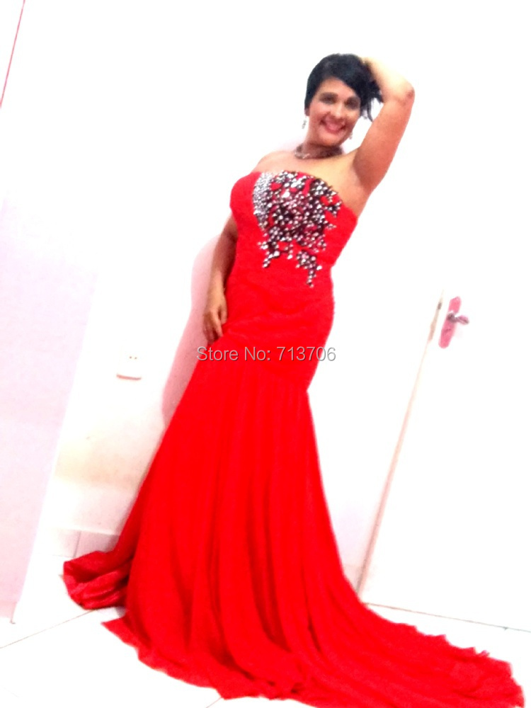 Plus size long red evening dress