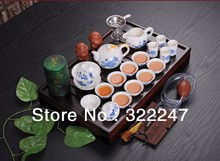 Freeshipping Hot sale Ordovician tea set yixing ceramic kungfu tea set 27pcs solid wood tea tray