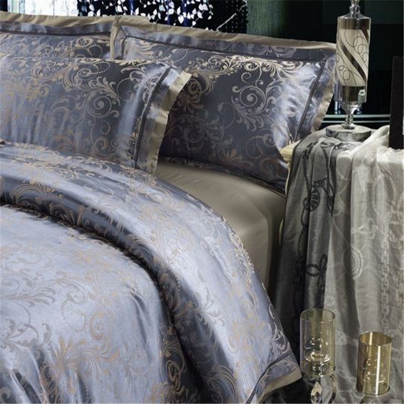 Luxury Silk Bedding Set Embroidery Bed Linens Tencel Satin Bed Sheet Set Jacquard Bedclothes Full/Queen/King Size Bed cover