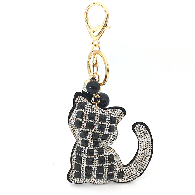 Crystal Rhinestone Leather Cat Keychain Leather Tassel Pendant Souvenir Gifts Couple Key Chain Key Ring Hang