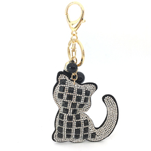 Crystal Rhinestone Leather Cat Keychain Leather Tassel Pendant Souvenir Gifts Couple Key Chain Key Ring Hang Bag Charms Pendant