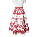 Fashion New Autumn Printing Midi Skirt Elastic High Waist Ink Geometric Floral Printed A line Puffy