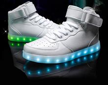 2016 New White Black High-top Flat LED Light Shoes Men Fashion led Shoes for adults Shoes 7 colors HOT Sale Shoe Plus Size 35-46