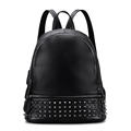 Trendy Fashion Soft Cowhide Backpack Buttom Rivets Ornament Solid Color Simple Genuine Leather Bag Women Designer