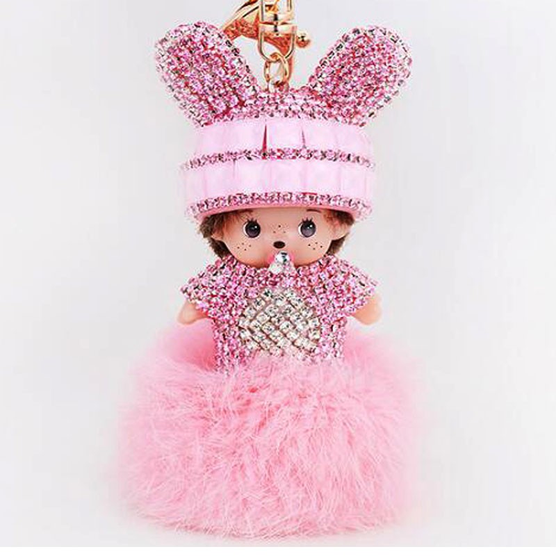 2016-New-Monchichi-rabbit-ears-fur-ball-keychain-Monchhichi-plush-Metal-Key-holder-bag-Car-pendant (1)