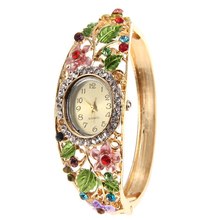 2016 top brand luxury Women s Watch Fashion Crystal Flower Bangle Bracelet Watch 6 Colors Analog