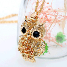 Hot Women’s Fashion lovely Jewelry Retro Charm Crystal Gem Cubic Zircon Rhinestone Golden Owl Long Chain Necklaces&Pendants
