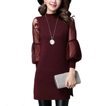 font b Women s b font Sweater Brand Fashion 2016 Winter Lace Patchwork Long Sweaters