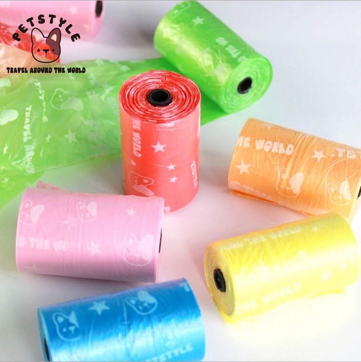 Wholesale Free Shipping 10Roll=200PCS,20pcs/roll,31*14cm Degradable Pet Dog Waste Poop Bag With Printing Star Bag Dog Products