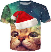 2016 newest galaxy space 3D t shirt lovely kitten cat eat pizza funny tops tee short sleeve summer shirts free shipping