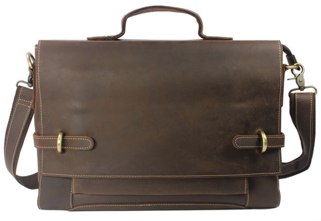 FREE SHIP-Wholesale&Retail Vintage Men's Coffee brown Full Grain Genuine Leather Shoulder bag Messenger Bag 13