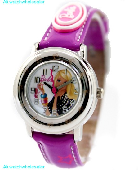 New Violet Band Round PNP Shiny Silver Watchcase Children Watch KW056A